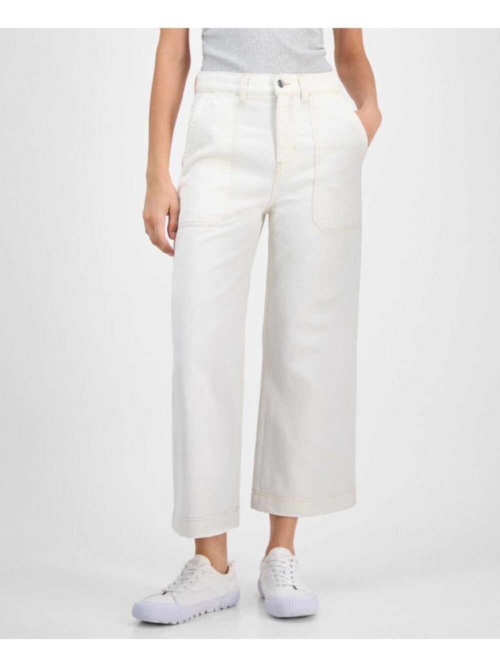 BOSS Orange Women High-Rise Cropped cotton Wide-Leg Jeans Ivory Size 26 $158